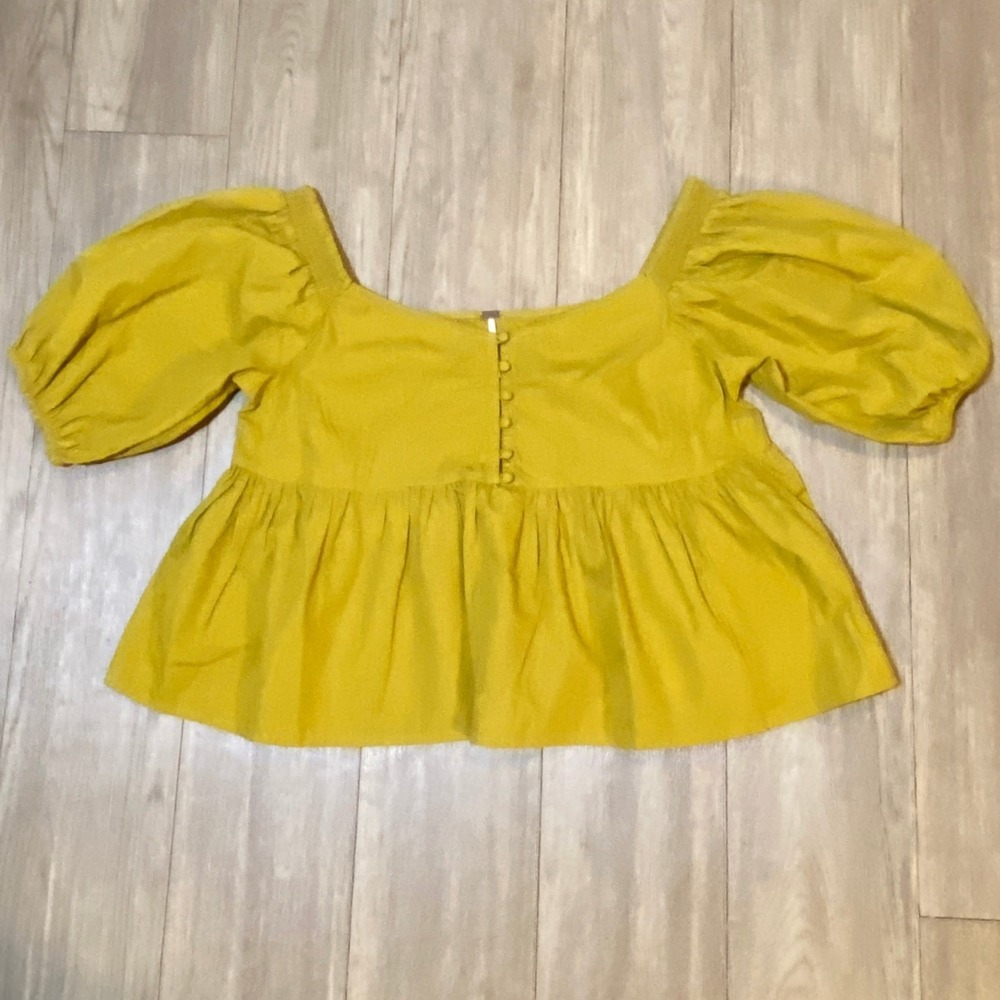 Free People Mustard Yellow Cotton Puff Sleeve Babydoll Crop Top Women's Small